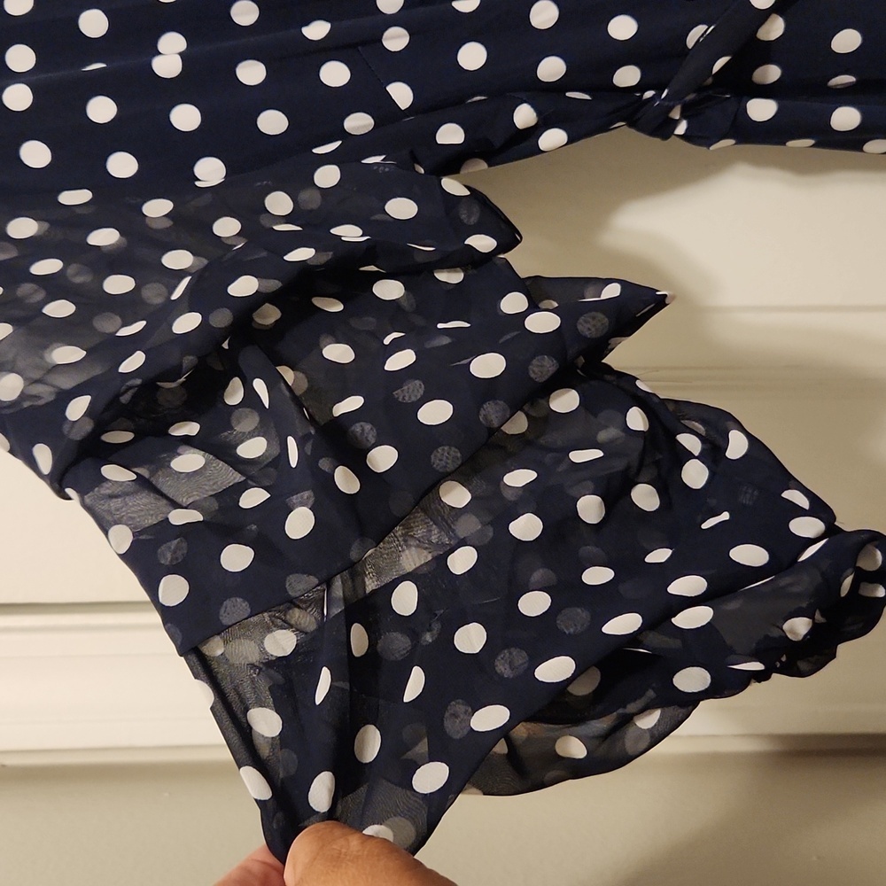 GLAMOUR  Dark Blue Polka Dot. 3/4 Sleeve Dress Size 16. - Picture 2 of 12